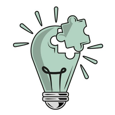 Illustration of a light bulb with a puzzle piece fitting into a missing section, symbolizing leadership in problem-solving or innovative ideas.